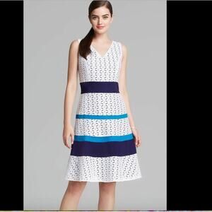 Anne Klein Petite 4 Sleeveless Eyelet Lace Fit Flare Dress Colorblock